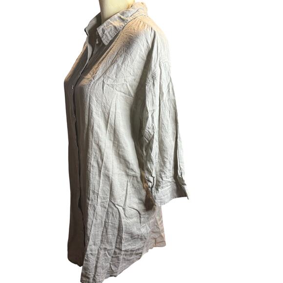Tahari Linen Blend Button Front Shirt Dress, Gray, Size Medium - Picture 4 of 8